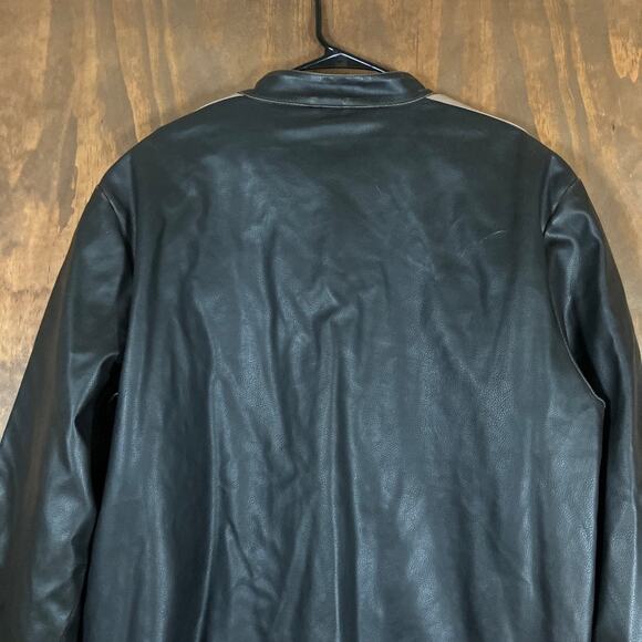 Whispering Smith Mens Jacket Black Stripes Full Zip Faux Leather Motorcycle XL - Picture 10 of 11